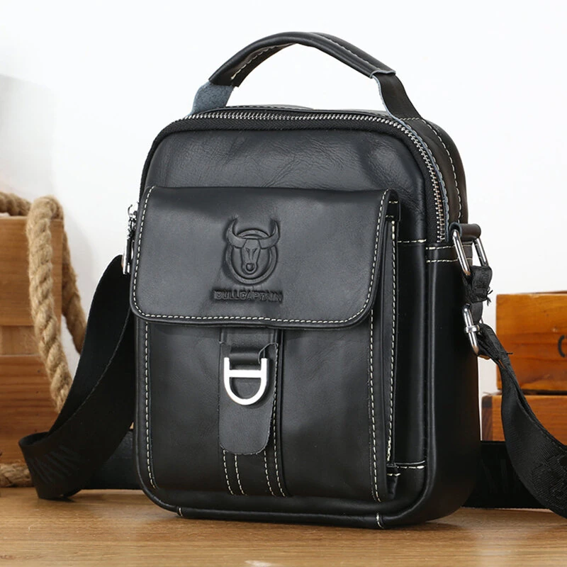 BULLCAPTAIN Genuine Leather Men's Messenger Bag Casual Crossbody Handbag Gift for Man Business Shoulder Bag (image for) BULLCAPTAIN Genuine Leather Men's Messenger Bag Casual Crossbody Handbag Gift for Man Business Shoulder Bag
