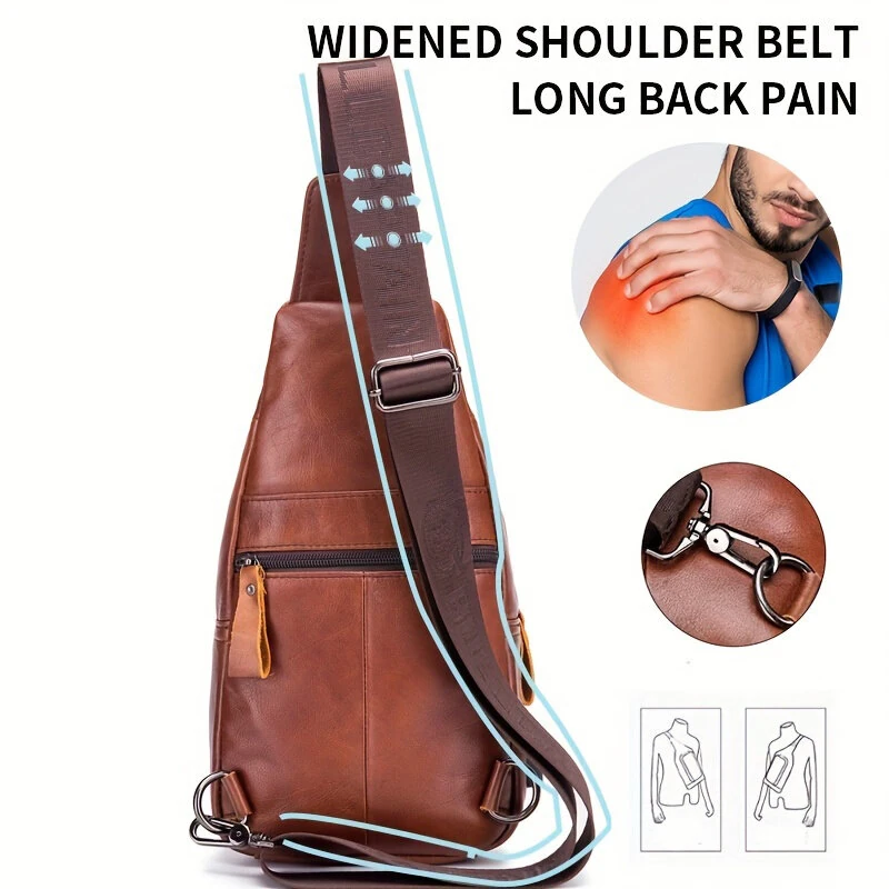 (image for) BULLCAPTAIN Mens Genuine Leather USB Charging Large Capacity Business Casual Chest Bag Shoulder Crossbody Bag